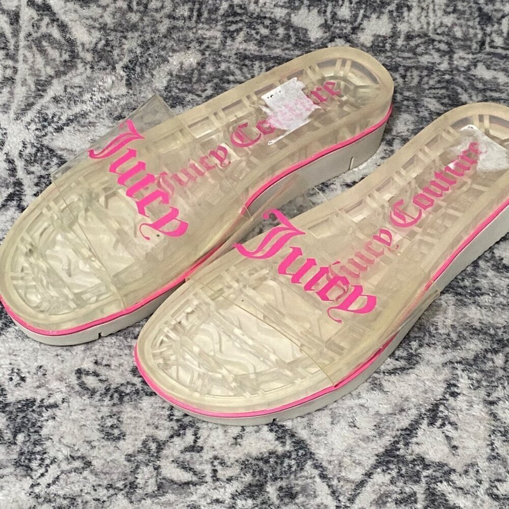 Juicy Couture Clear Slip On Slides Pink Logo Size 8